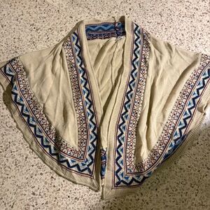 Umgee Cream Cape with Blue and Brown Patterns